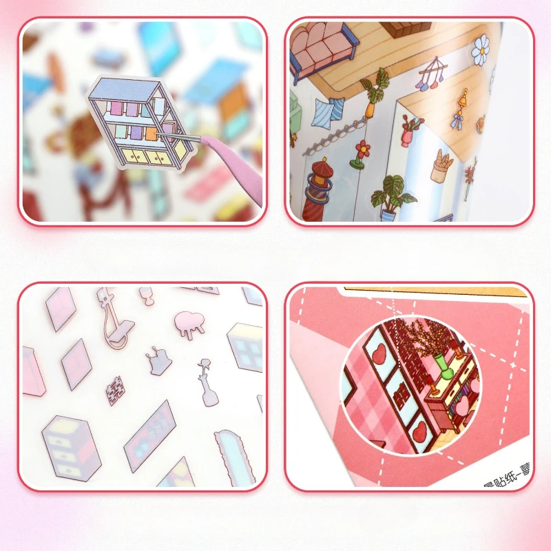 لطيف الكرتون 3D التراص غرفة تخطيط المشهد ملصق للأطفال فتاة لطيف الكرتون التصميم الإبداعي المشهد صائق الحلو الاطفال هدية