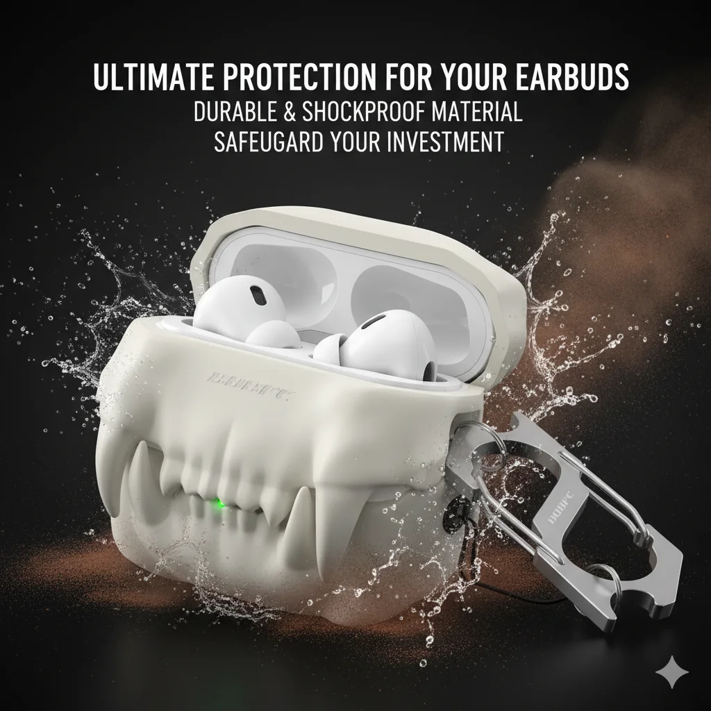 

Halloween Monster Teeth Silicone Case for Wireless Earbuds Soft Protective Cover with Keychain Creative Horror Decor