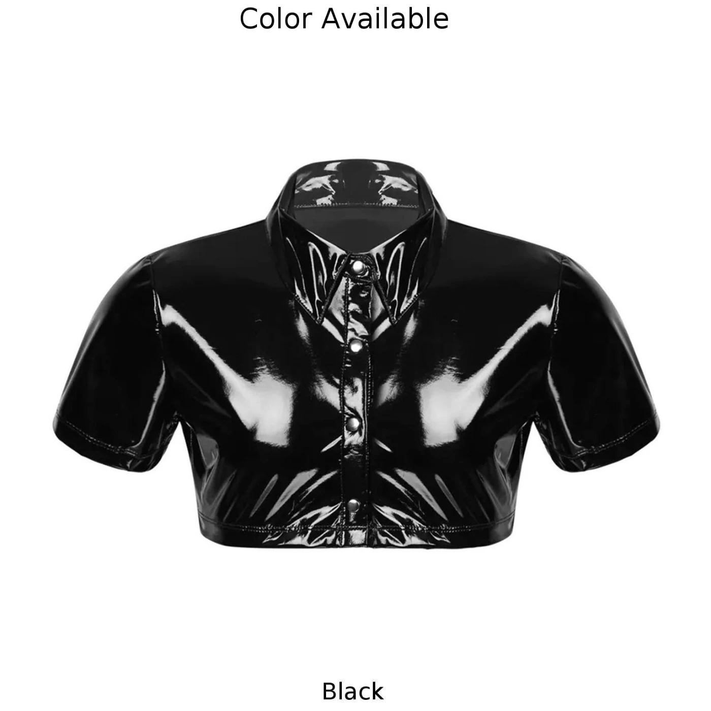 Men Patent Leather Shirts Shiny Half Length Short Sleeve Sexy PVC Faux Leather Jacket  Slim Shaping Glossy Crop Tops Clubwear A5