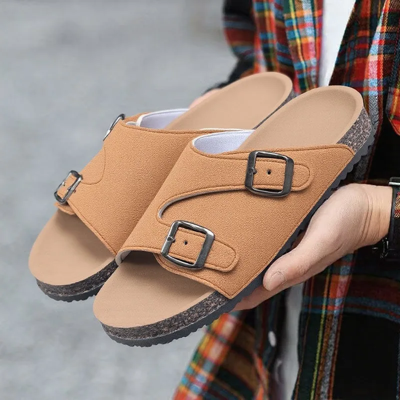 unisex birken Double monk Strap slippers for man designer luxury fashion suede beach slippers mens slides birks hommes