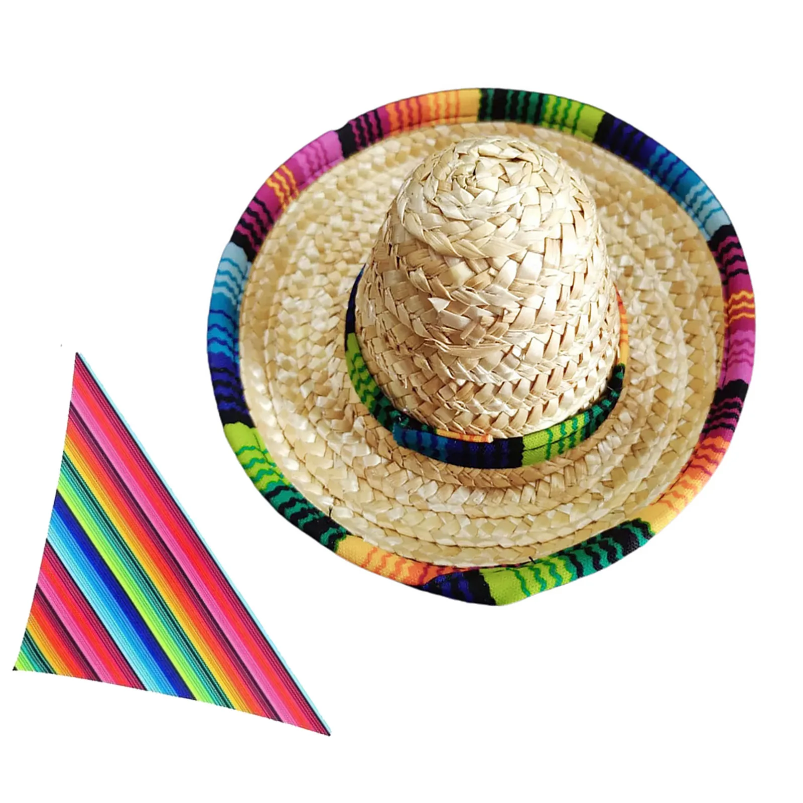 

1Set Dog Mexican Hat with Bandana and Straw Dog Hat, Pet Costume Accessories for Fiesta Party, Soft Pet Neck Bandana and Woven