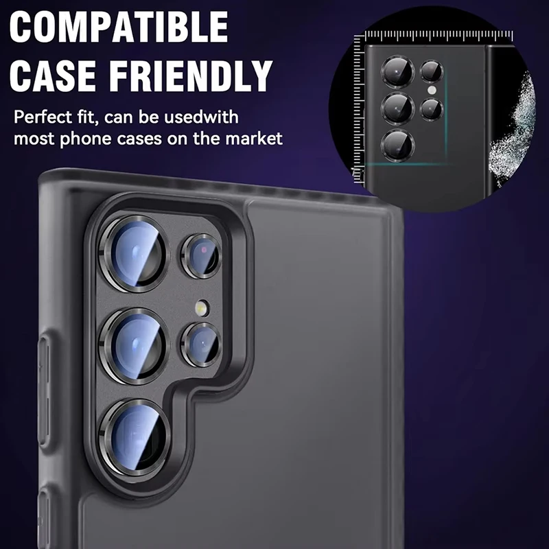 حامي عدسة الكاميرا الزجاج لسامسونج غالاكسي S24 الترا S23 زائد S23 + S24 FE غطاء كامل عدسة معدنية حامي حلقة فيلم الكاميرا