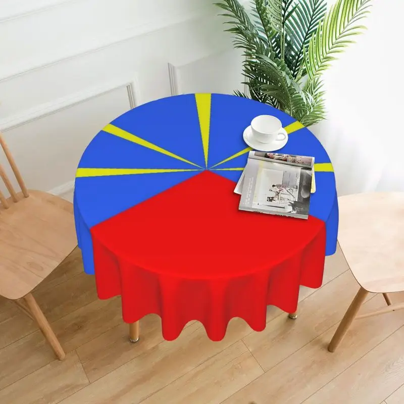 974 Reunion Island Logo Print Round Tablecloth Waterproof Oilproof Table Cover 60 Inches Reunionese Proud Table Cloth
