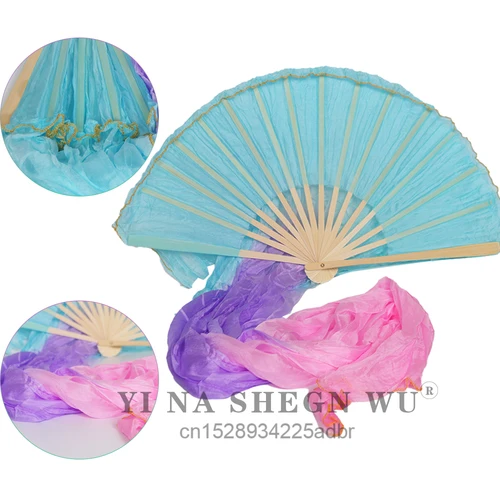 Abanico de danza del vientre de seda 100% Real de alta calidad, 1 par, abanico de danza de seda teñida hecho a mano, abanico de seda chino de varios colores