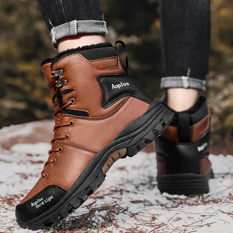 Unisex Fleece Lined Hiking Boots Non-slip Wear-resistant Trekking Hunting Shoes Outdoor Mountain Climbing Winter Footwear