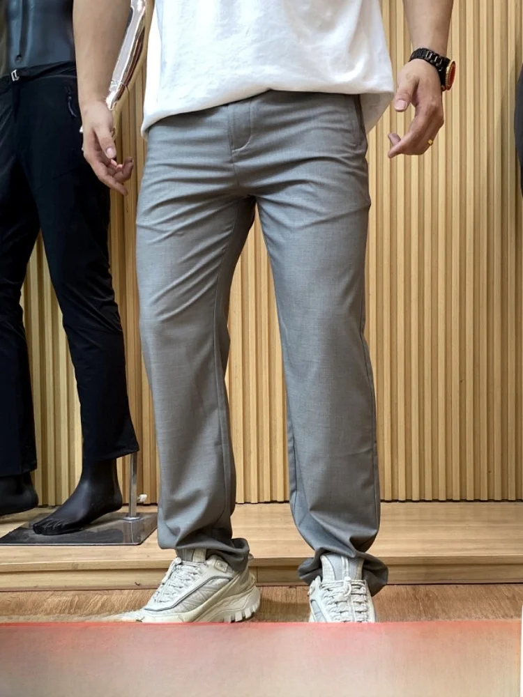 

Linen Mix Casual Pants Men's Summer Cool Feeling Skin-friendly Drape Straight Leg Casual Pants Polyester Fiber Blend