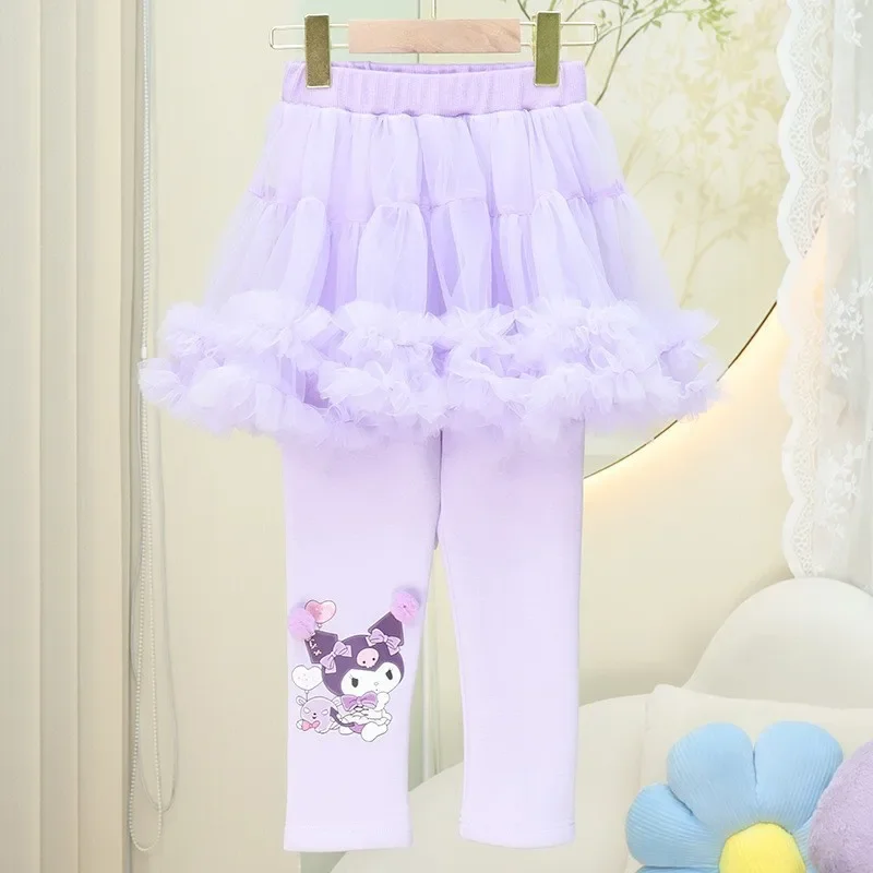 Spring Autumn Kuromi Anime Kawaii Sanrio Ins Outside Wearing Trouser Skirt Cute My Melody Mesh Pants Clothing Gifts for Kids