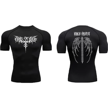 남성용 압축 셔츠 프린트 피트니스 운동 체육관 스포츠 러닝 티셔츠, 래쉬 가드 상의, 빠른 건조 반팔 티셔츠