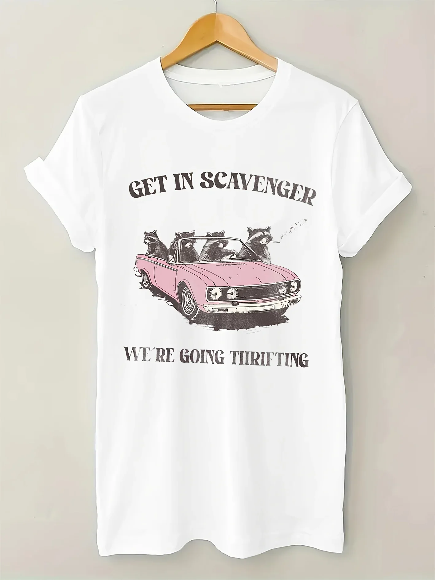 T-Shirt Vintage imprimé raton laveur pour femmes, haut décontracté à manches courtes et col rond, mélange de Polyester tricoté coupe ample, printemps/été