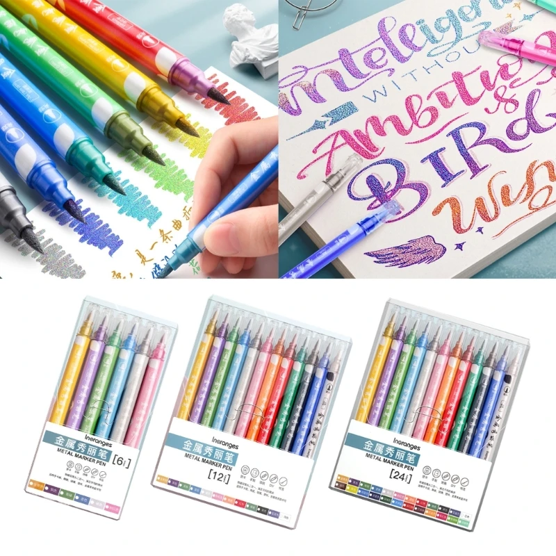 

6/12/24 Colors Double-head Metallic Markers Pen Glitter Marker Pen for Birthday/Christmas Card Scrapbooking Photo Album