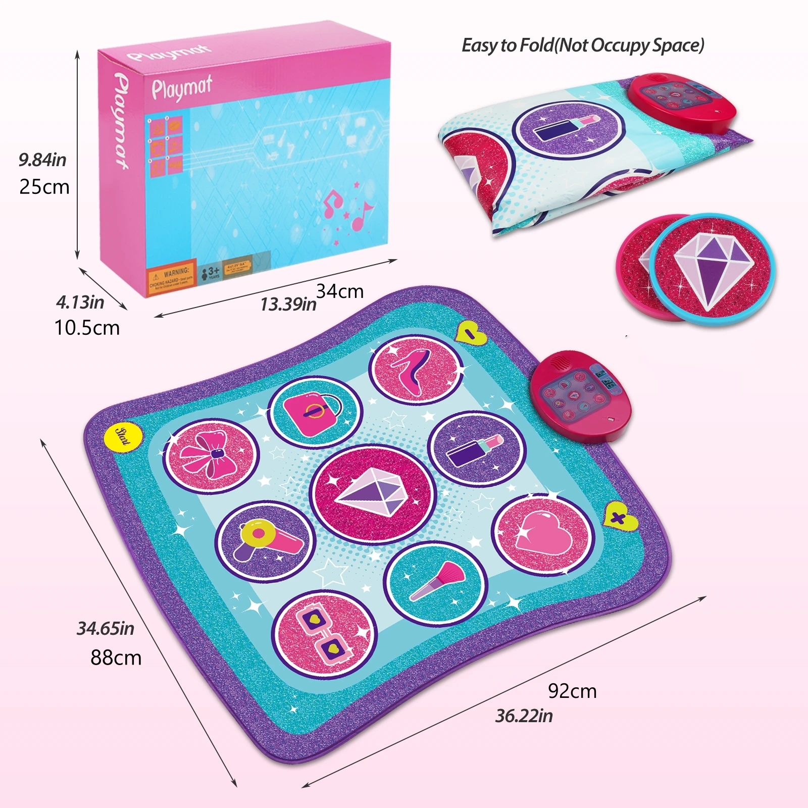 RUNJIAER Kids Dance Mat Toy with Built-In Sounds Adjustable Volume 5 Challenge Levels for Boys & Girls Aged 3-12 Birthday Gift