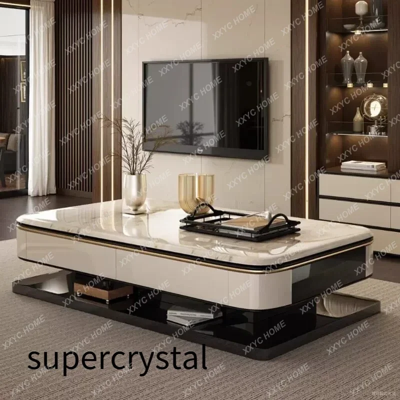

LLight Luxury High-end Coffee Table Large Flat Layer Stainless Steel Marble Commercial Home Living Room Rectangle