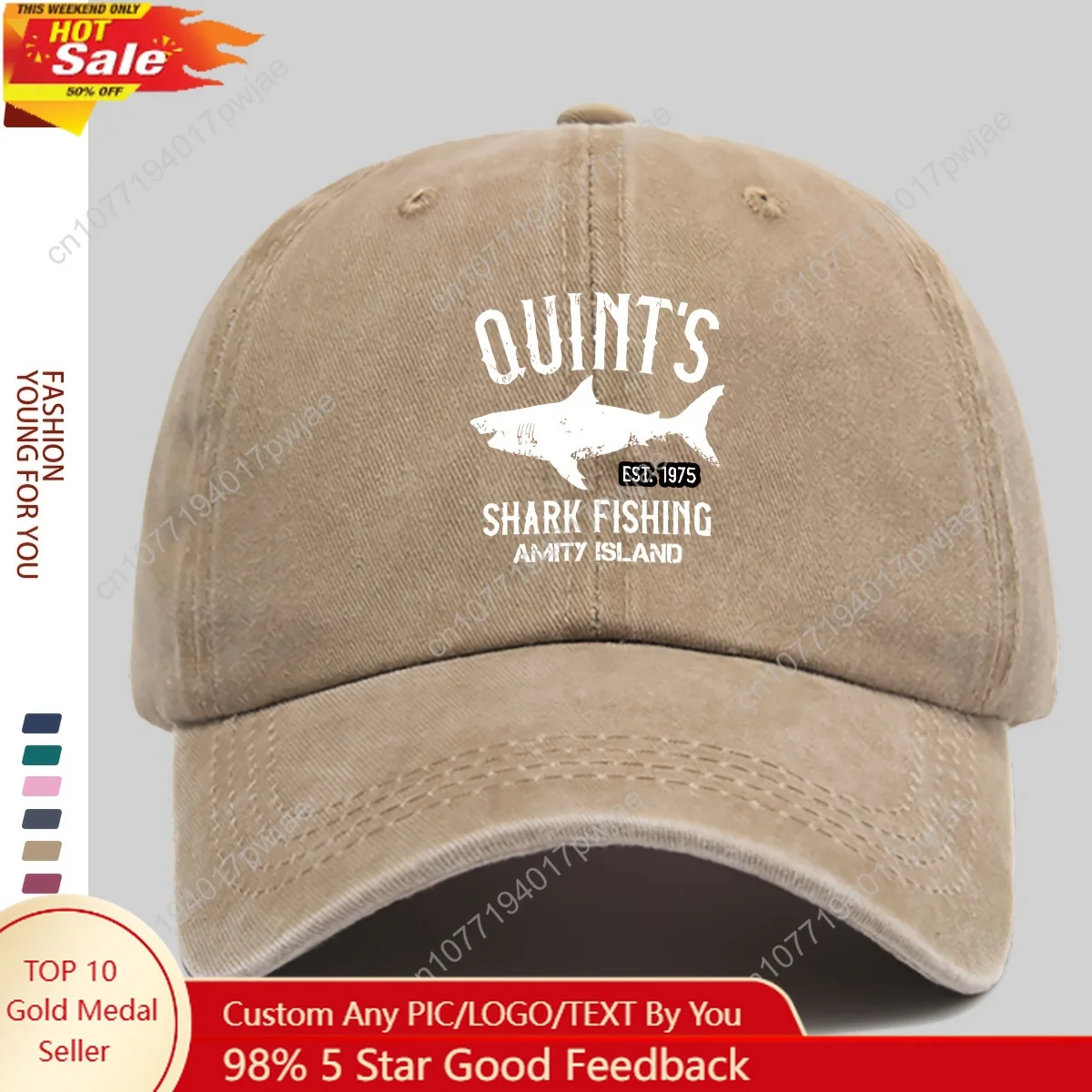 

[Shark Fishing Cap] 1pc Men's Outdoor Adventure "Quint's Shark Fishing" Baseball Cap | Soft And Breathable, Featuring White Lett