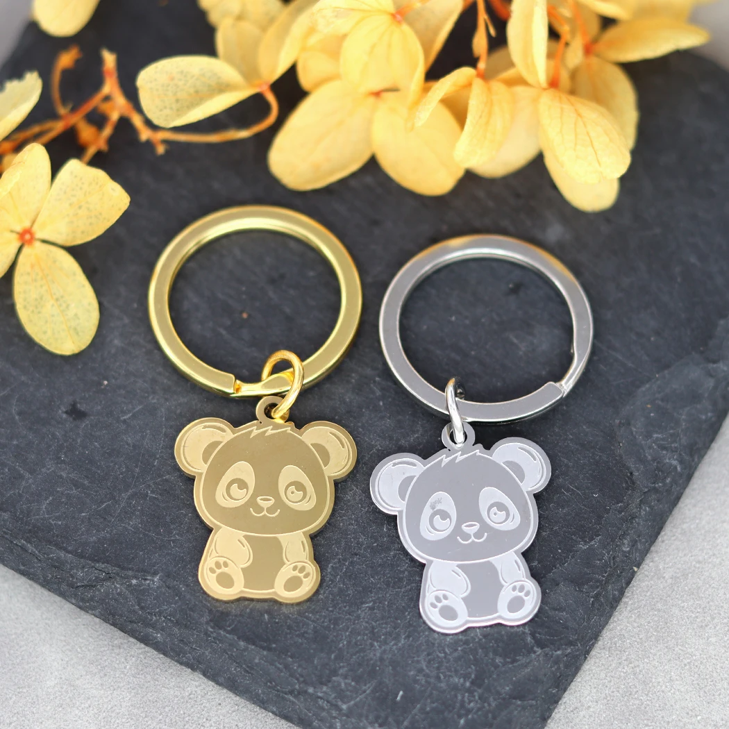 Stainless Steel Silver Cartoon Animal Bear Pendant Keychains Women Fashion Jewelry Statement Key Ring Birthday Gift