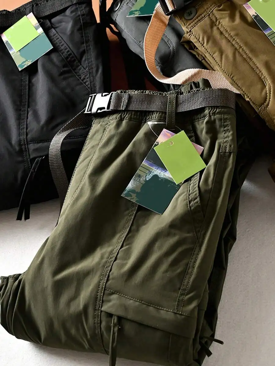 Men Cargo Pants Multi Pocket Loose Fit Waterproof Ripstop Hiking Trousers Spring Autumn