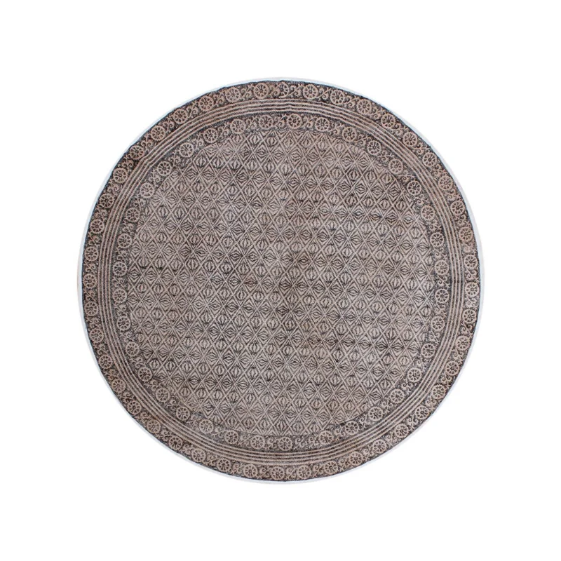 Hand Woven Cotton Carpet Living Room Area Rug Kitchen Brown Kilim Round Yoga Mat