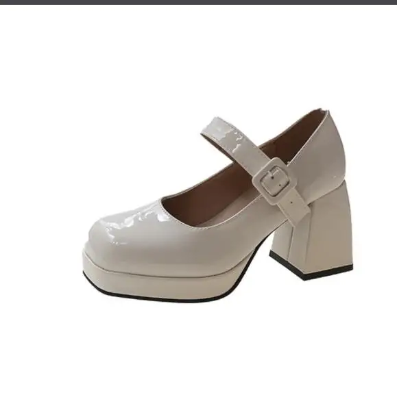 Platform Stiletto Heels Mary Janes Heels Shoes Women Patent Leather Chunky Square Toe Buckle Goth Women Pumps Heel on Shoes