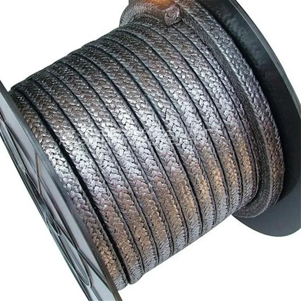 New 1M Graphite Gland Packing Rope 6x6mm Graphite Braided Packing Graphite Wire Rod Pump Valve Seal Stuffing Sealing