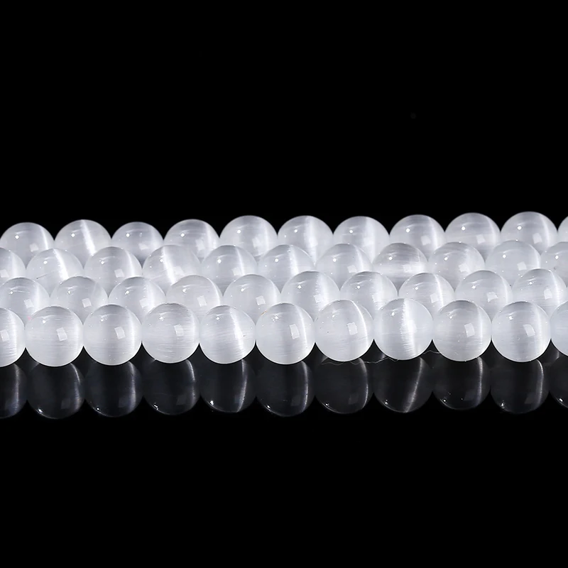 4 6 8 10mm White Cat Eyes Stone Bead Round Loose Spacer Smooth Bead For Jewelry Making Diy Necklace Bracelet Accessory Findings