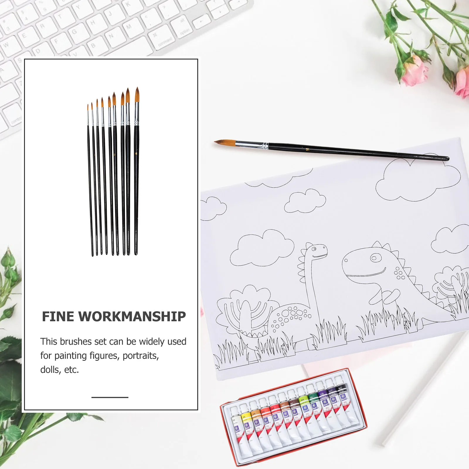 

9Pcs Watercolor Paint Brush Set Professional Durable Safe Suitable for Art Painting Drawing Acrylic Oil Supplies