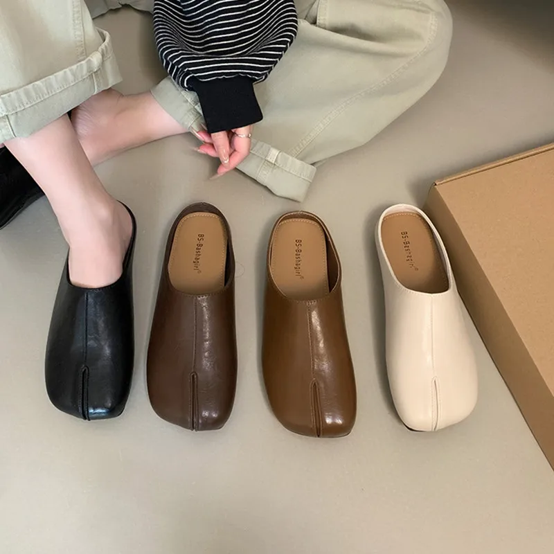 

Bailamos/женская обувь таби, дизайнерские женские сандалии на плоской подошве, тапочки с закрытым носком, мягкие кожаные тапочки на плоской подошве, уличные шлепанцы, Zapatos Mujer