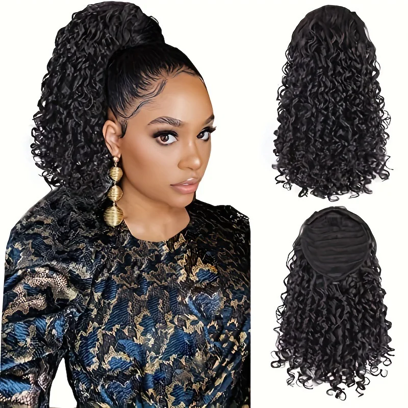 

European and American dirty braid African black curly wig, ponytail drawstring style curly wig extensions