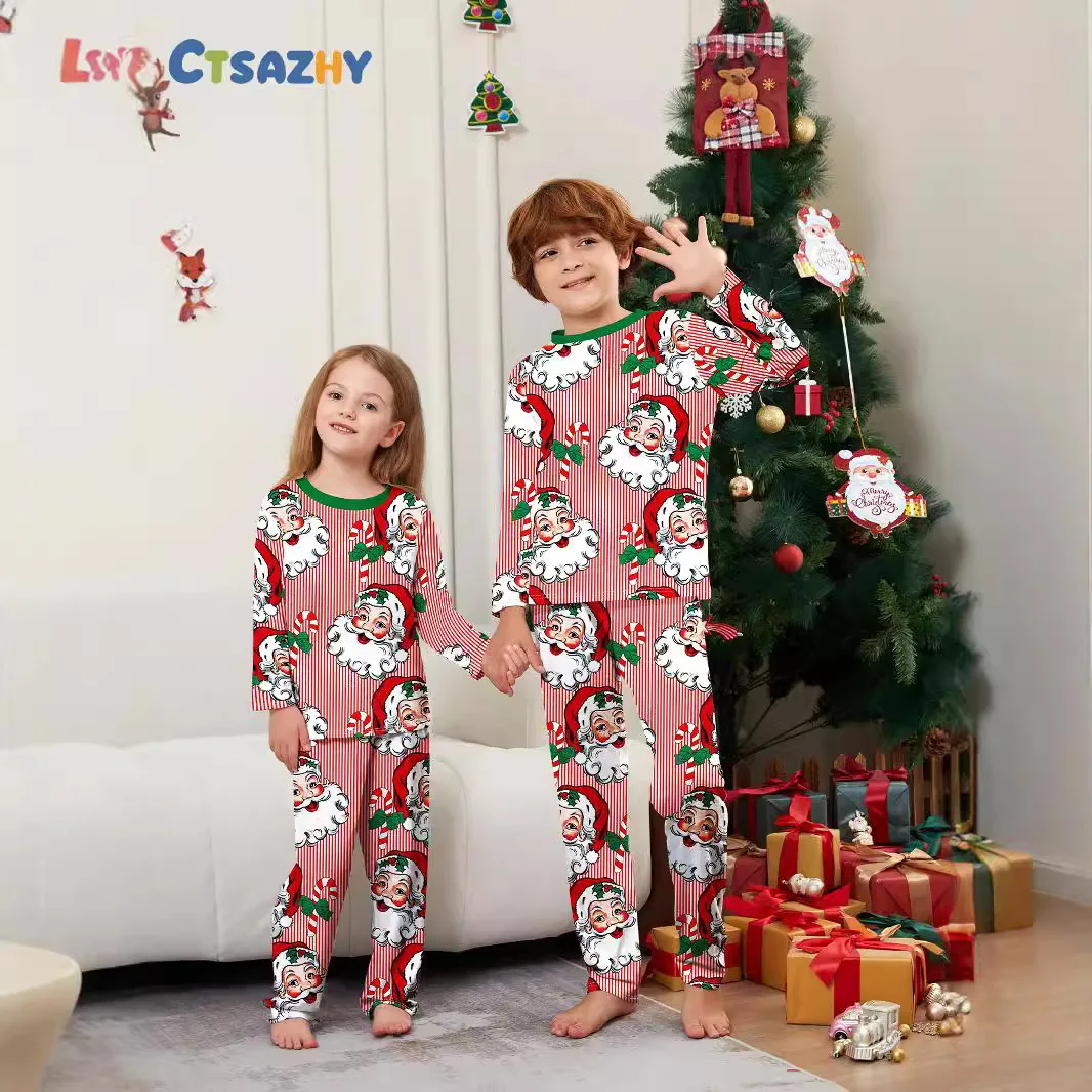 Santa Claus printed parent-child outfits for adults, children and babies, family outfits for festivals, home wear, baby pajamas