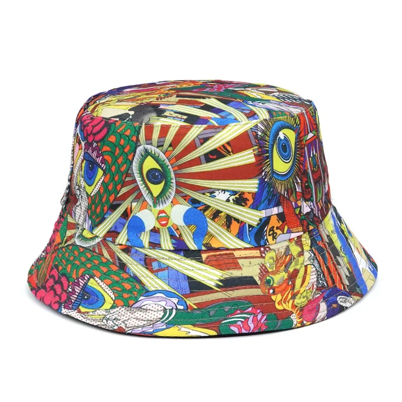 Bucket Hat Men Hip Hop Print Fisherman Caps Streetwear Double-sided Hats For Women Beach Cap Unisex Panama Hat 2024 Summer