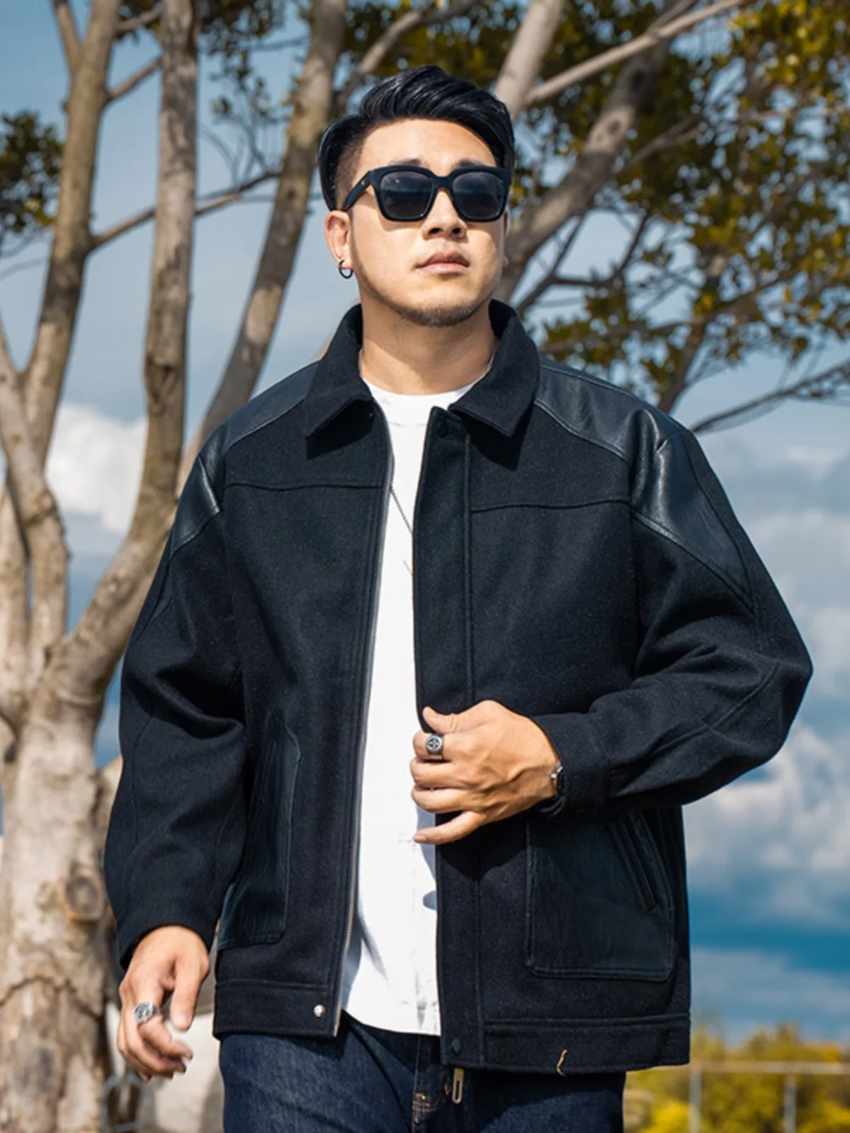 

Мужская куртка свободного кроя с повседневным воротником, кожаными вставками, осенне-зимняя, новая, дышащая, из полиэстера