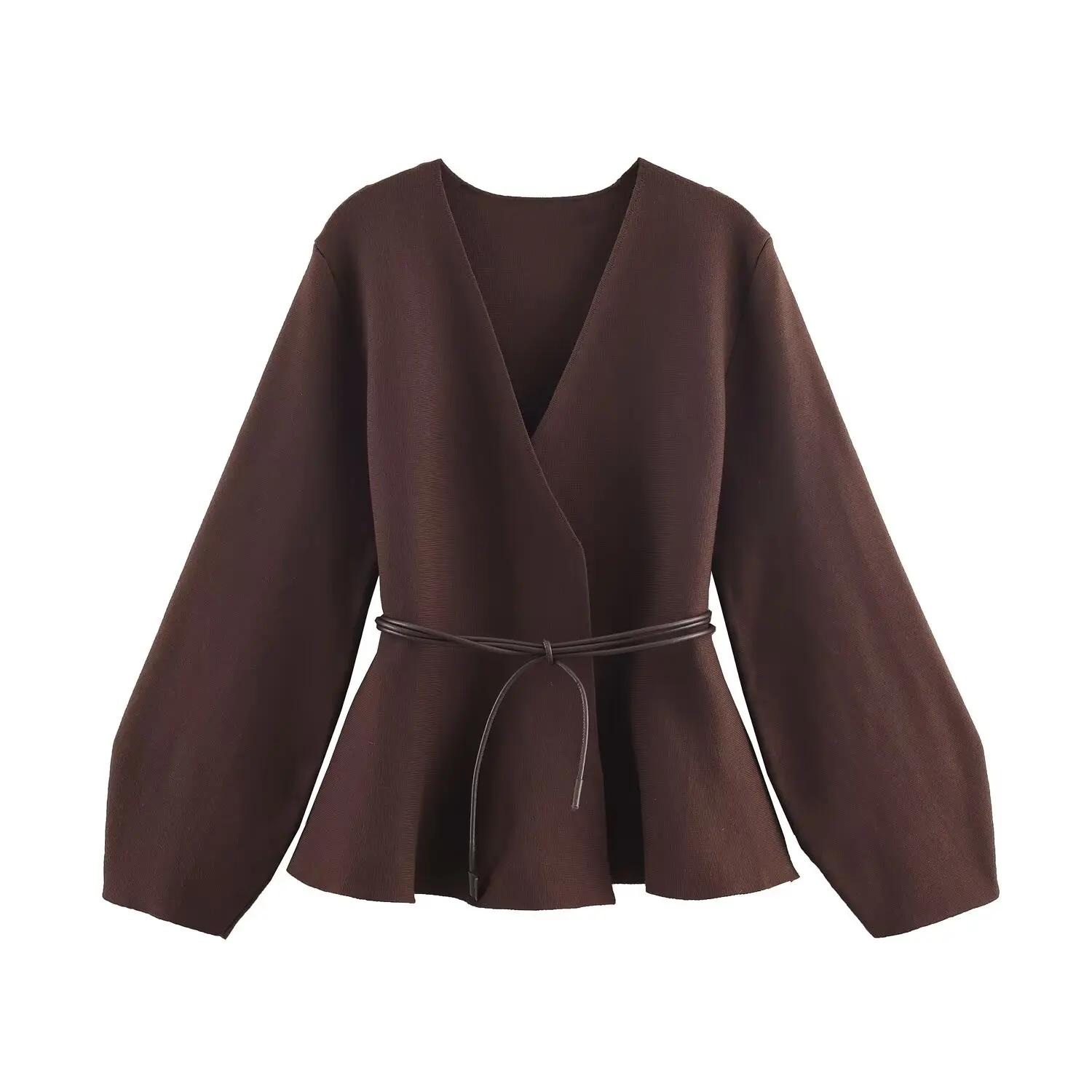 

European and American style 2025 autumn new temperament versatile slim fit knitted jacket with belt