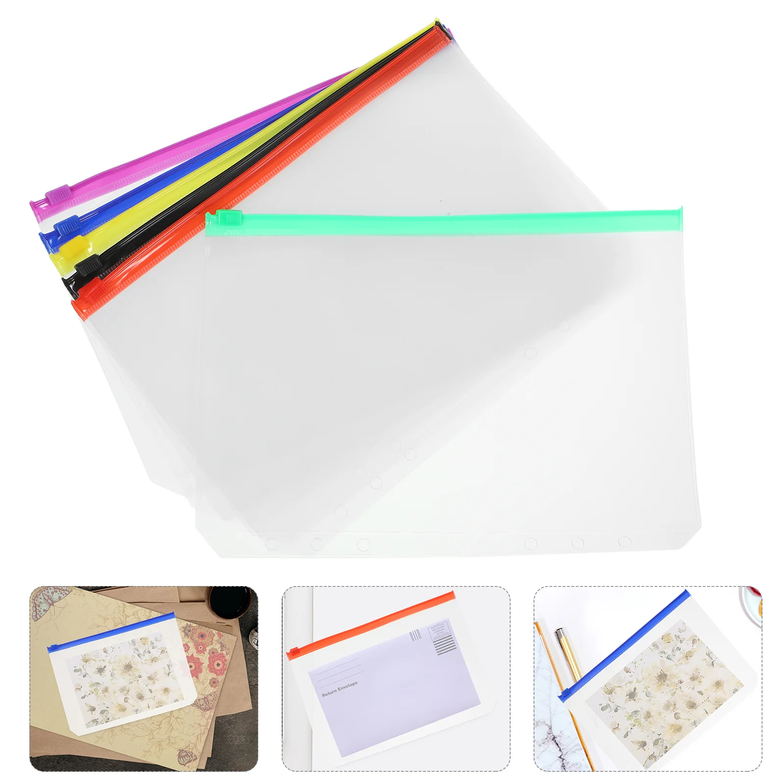 12pçs bolsa de armazenamento de documentos para notebook, bolso decorativo com zíper para scrapbooking, pvc, folha solta, bloco de notas, bolsos a5