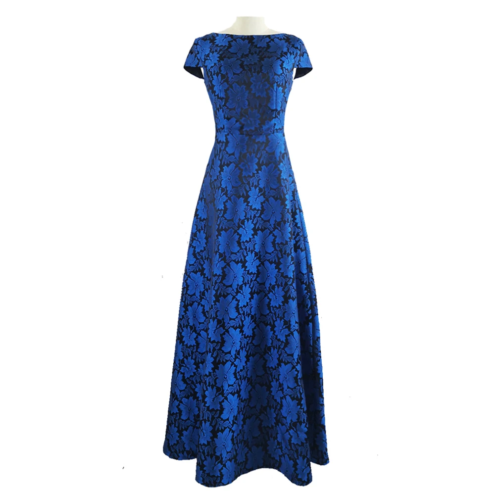 DEVCHATA Hoge kwaliteit mode vrouwen zomer lange maxi jacquard jurk prachtige dames party blauwe bloemen kleding vintage vestidos