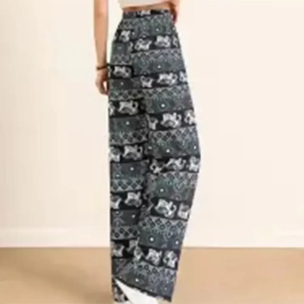 Fashion Women Wide Leg Pants High Waist Thailand Elephant Print Pant Summer Thin Straight Trousers Casual Bottom Female Clothing