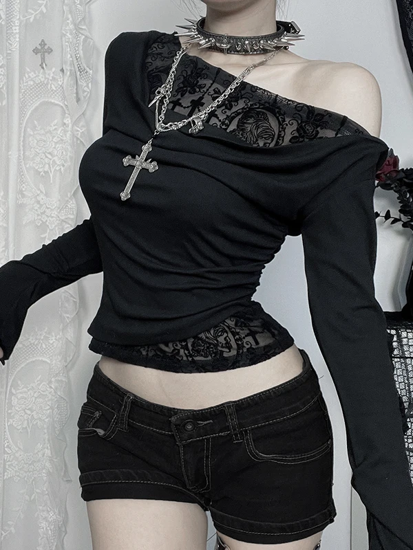 

Wannathis loween k Sle Long Sve T-irt Sexy Trendy Girl Autumn Season High Waist Design Splice Proc Home Daily...