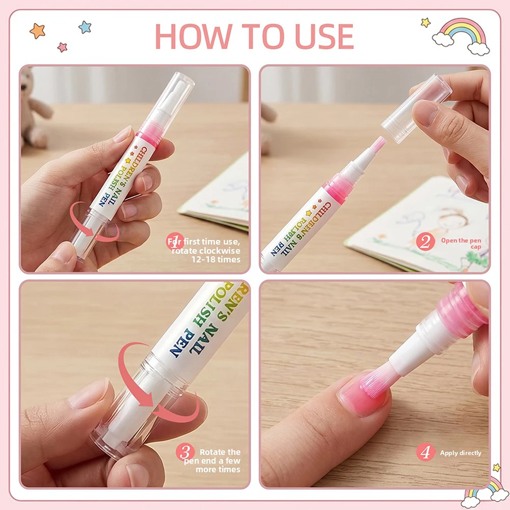 Girls Peel Off Nail Polish Kit Pretend Play Makeup Nail Art Safe Water-Based Formulas Quick Drying Easy Peel-Off Manicure Toy