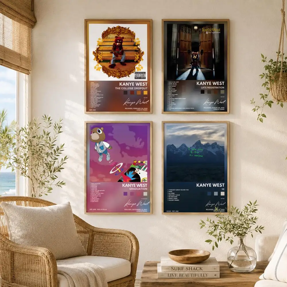 Rapper Singer K-Kanye West Painting Calligraphy High-Quality Canvas Wall Mural Crease-Free For Living Room Bedroom Interiors