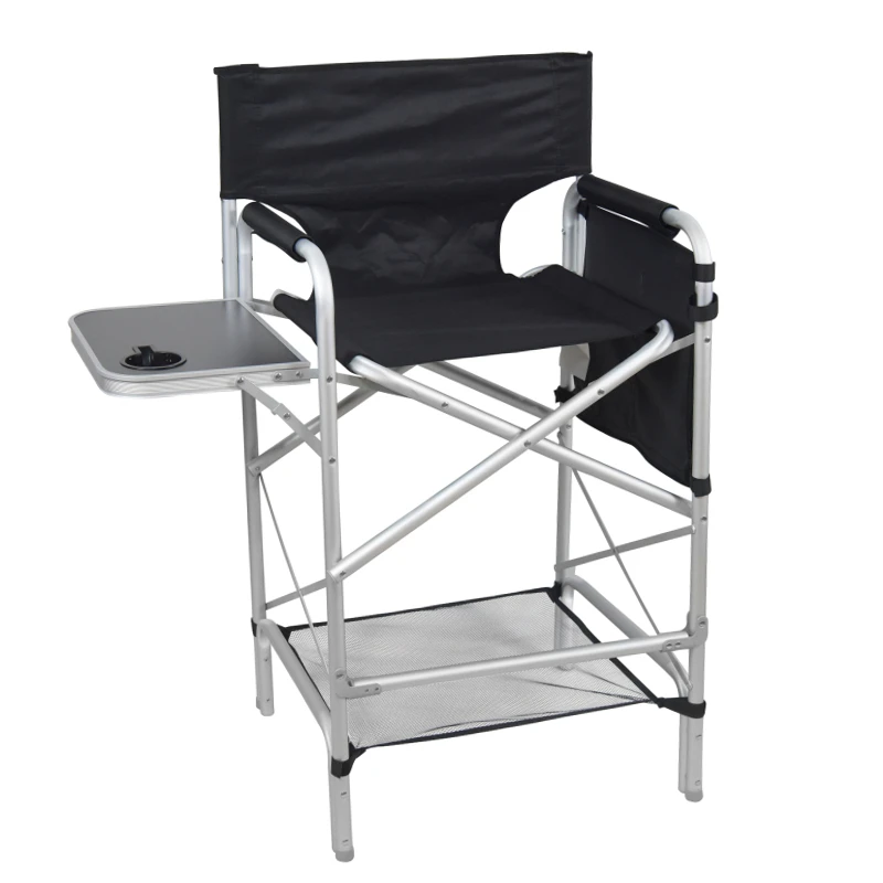 Custom Makeup Artist Camping Folding Portable Tall Polyester Aluminum Director Chair with Side Table and Pocket