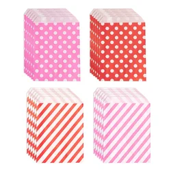 24pcs, Christmas Kraft Paper Bags Pink Dot Stripe Candy Cookie Treat Bags With Xmas Stickers DIY Gift Pouch