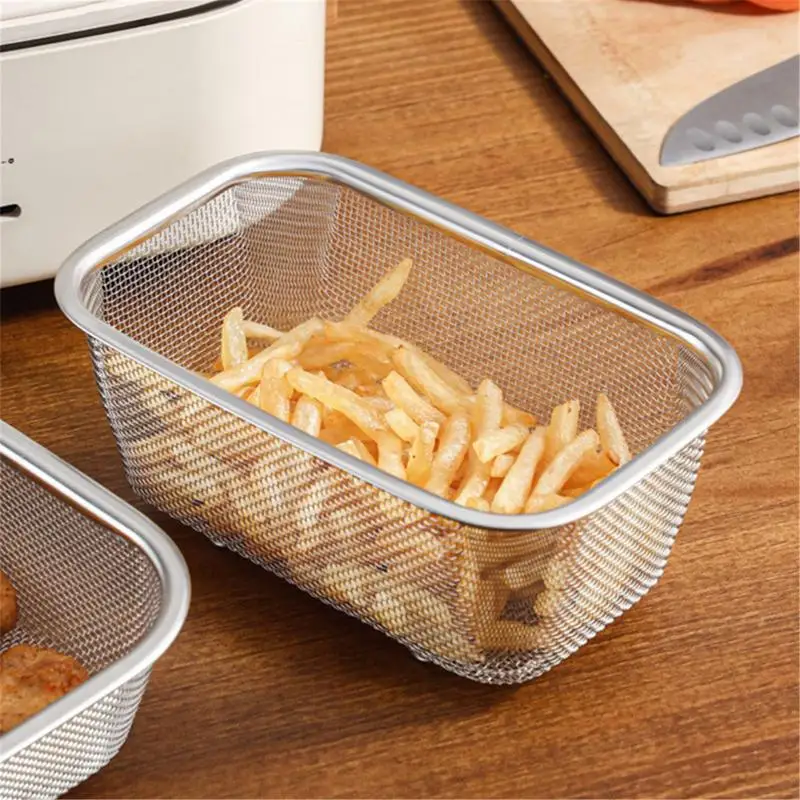 Fine Mesh Oil Strainer Stainless Steel Mesh Strainer Basket Rectangle French Fries Holder Fried Food Table Serving Potato