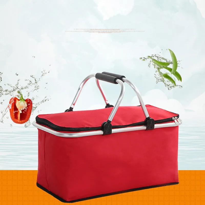 

Camping Beach Cooler Bag For Trips Food Lunch Storage Box Hiking Travel Supplies Portable Large Thermal Aluminum Picnic Basket