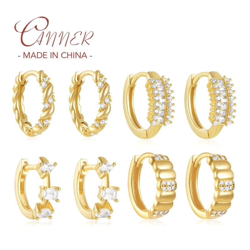 

CANNER New 925 Sterling Silver Simple Clear CZ Twist Hoop Earrings for Women Ear Buckle Jewelry Gift Pendientes oorbellen Серьги