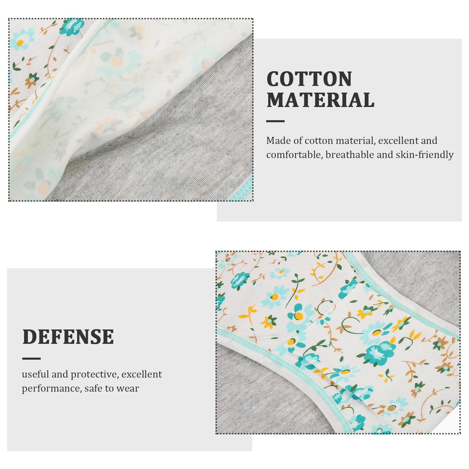 

4 Pcs Leak proof Period Panties Girls Menstrual Underwear Cotton Briefs M Size Floral Green Red Black Anti leak Design
