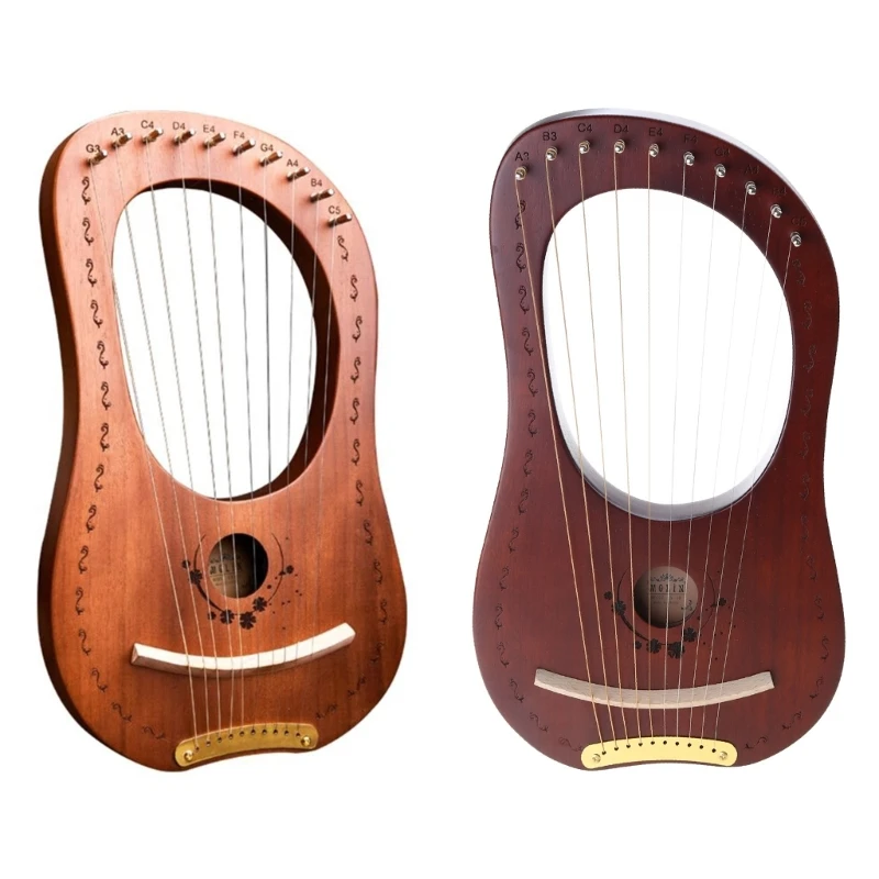 

10-String Practice Harp Irish Small Lyre Harp Gift for Professional Beginner E56D