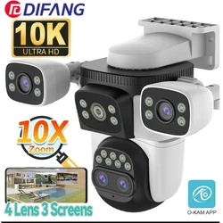 Outdoor 10K Optical 10X Zoom 20MP WiFi Camera Four Lens Three Screens PTZ Human Two Way Audio Auto Tracking Security Camera CCTV