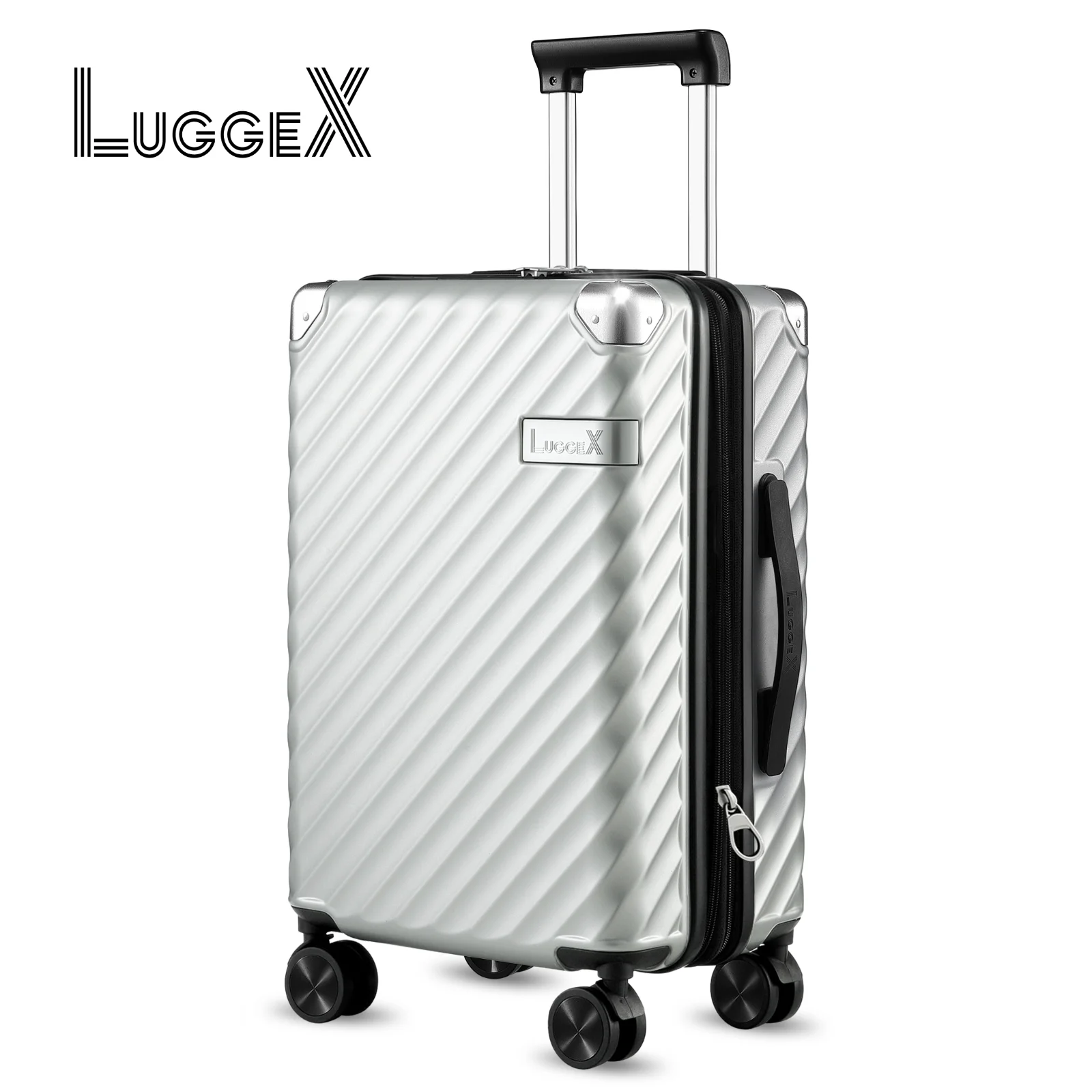 LUGGEX Luggage with Spinner Wheels - Polycarbonate Expandable Hard Shell Suitcase, Carry-On 20-Inch, Silver