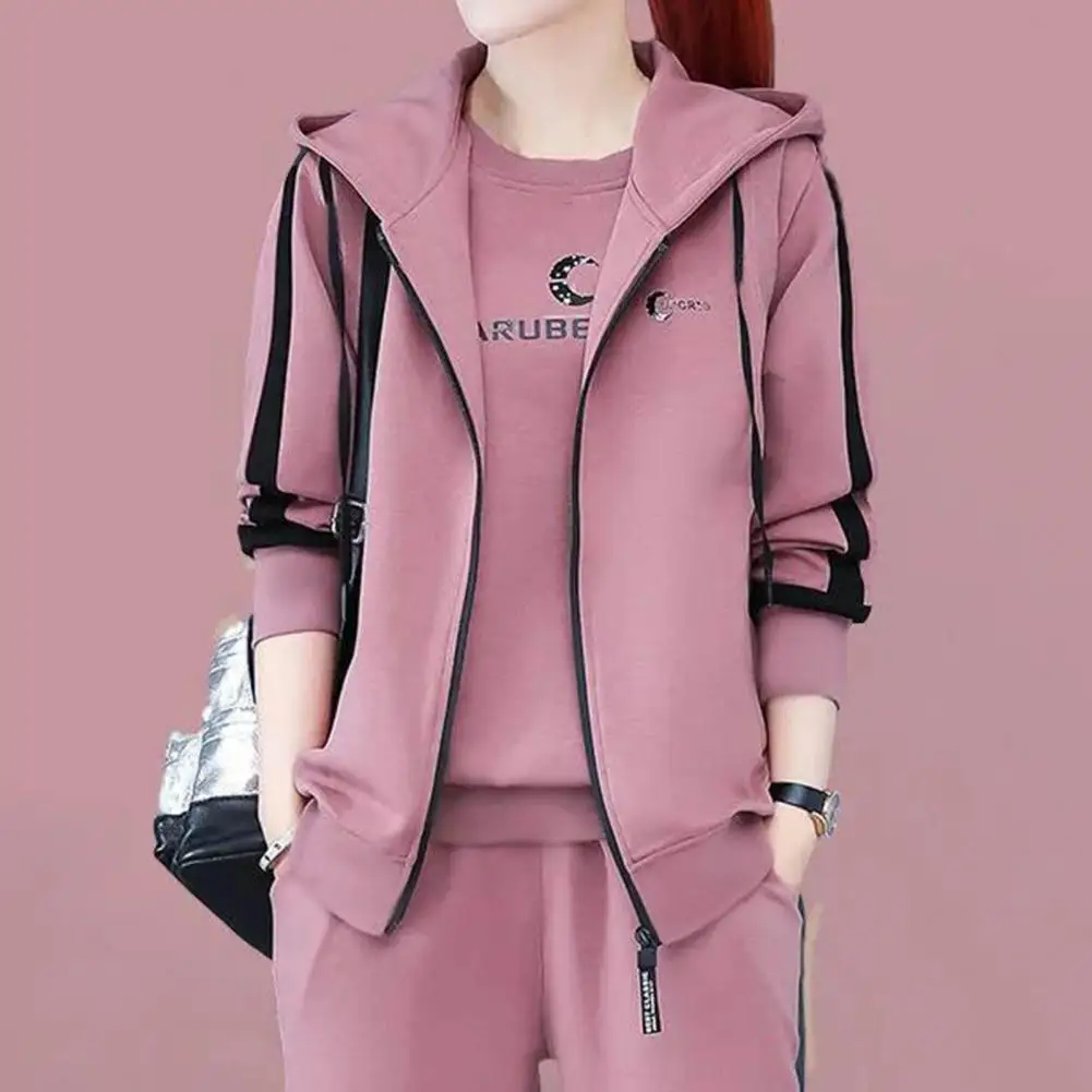 

Simple Casual Autumn Letter Print Top Vest Pants Zipper Tracksuit Long Sleeve Suit Sweatshirt Sweatpants Set for School