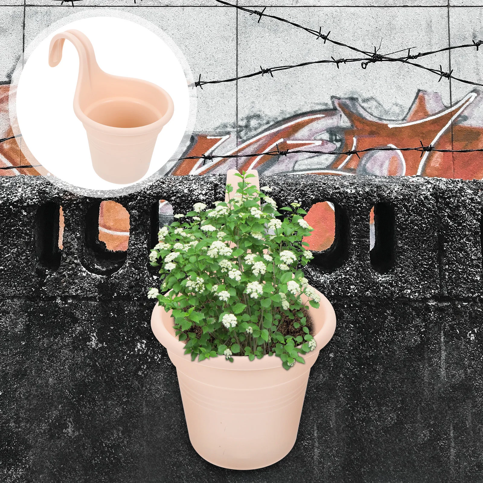 

Fence Hook Plant Pot Mini Wall Mounted Balcony Bucket Home Decoration Indoor Hanging Flower Bucket Plants Garden Flowerpot