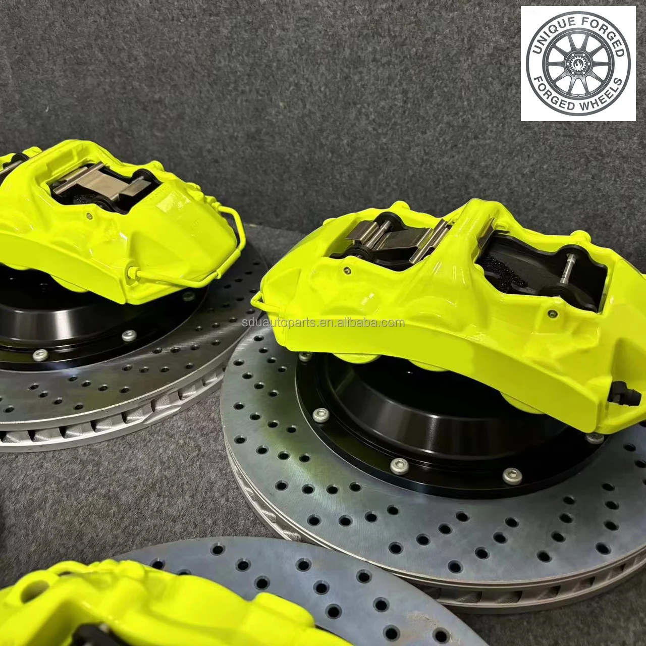 

26 Style Fluorescent Yellow 6 Pot Brake Caliper Upgrade Kit 4 Piston Big Brake System Universal Racing Modify