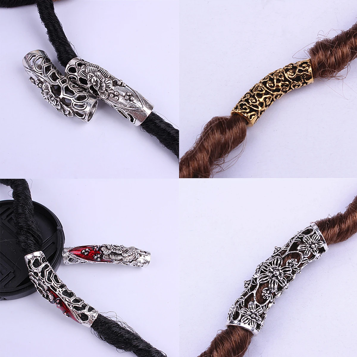 

10pcs Cuffs Braiding Beads Filigree Tube Dreadlocks Braiding Beads Decorative Rings for Dreadlocks Hair Accessories