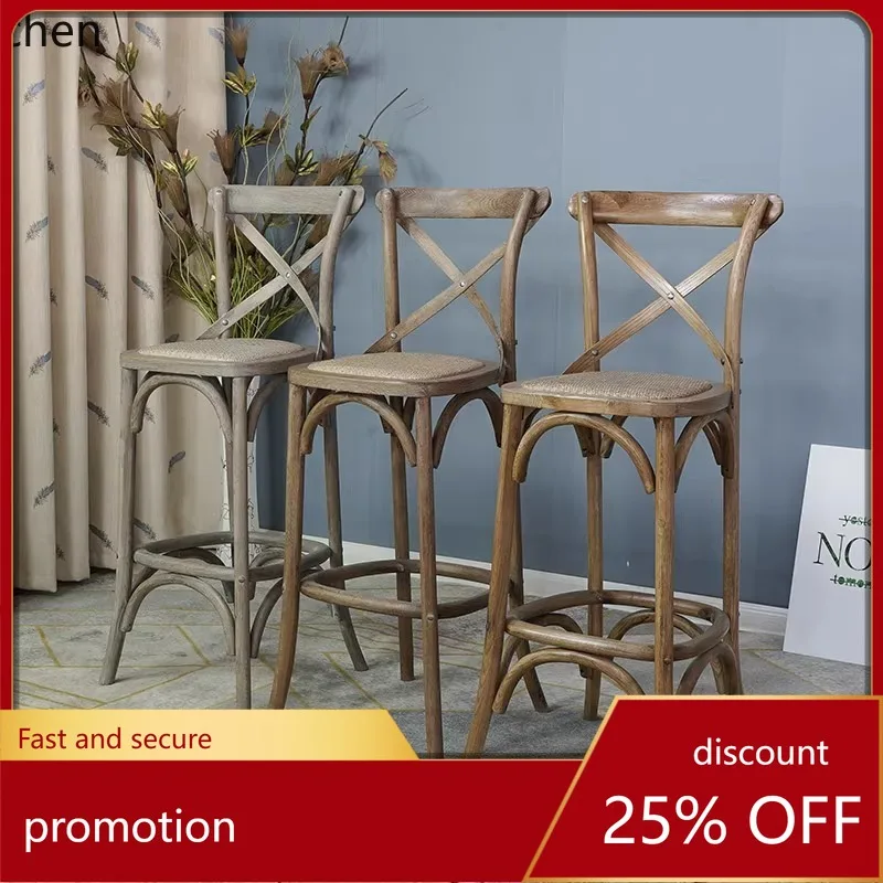 

CZ Coffee Shop Solid Wood Chair Pub High Bar Stool with Backrest